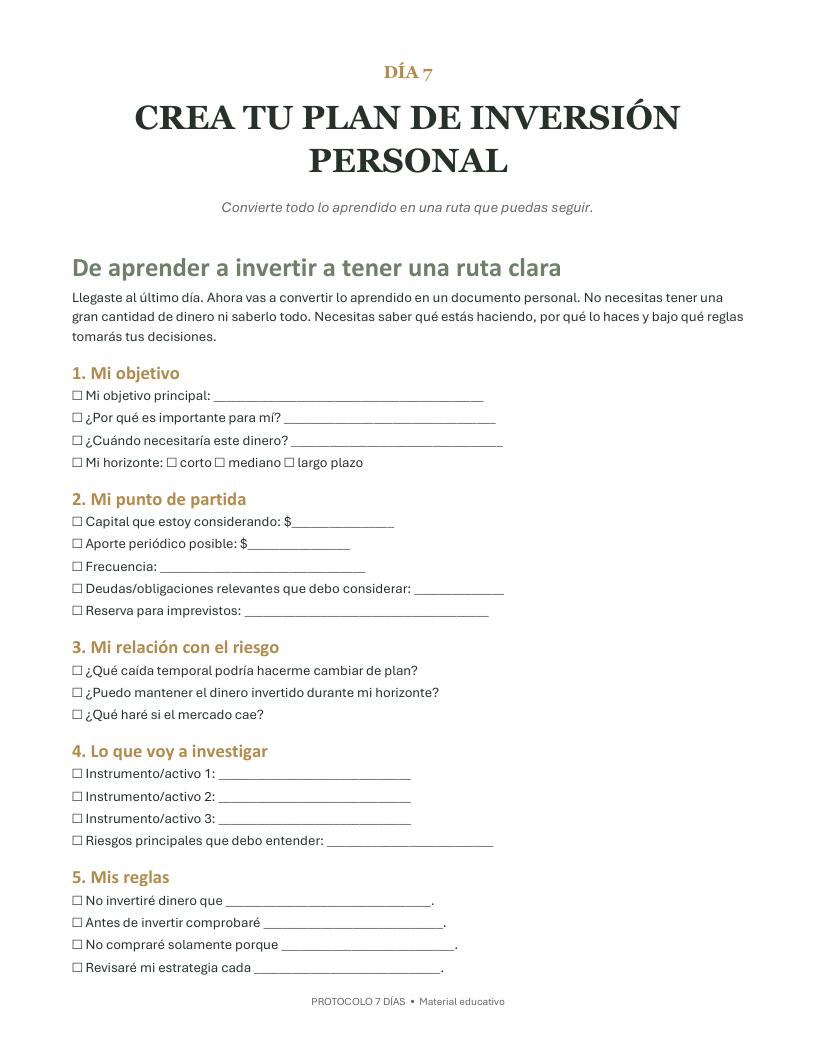 Página interior: Crea tu plan de inversión personal