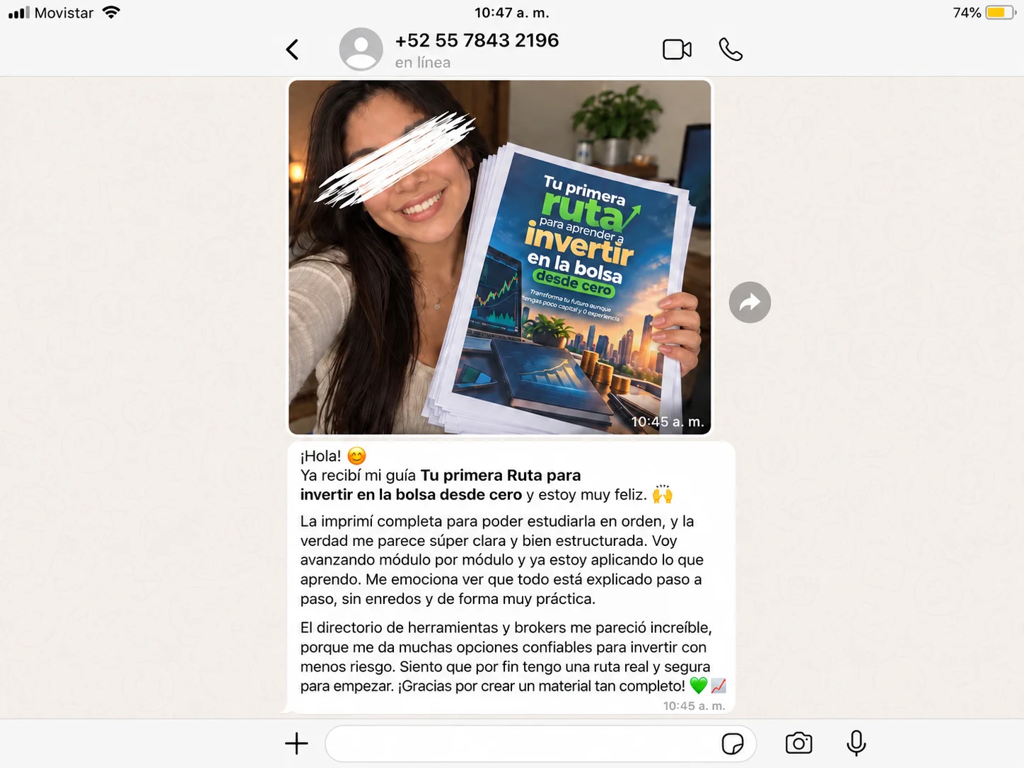 Testimonio de una estudiante que recibió e imprimió la guía