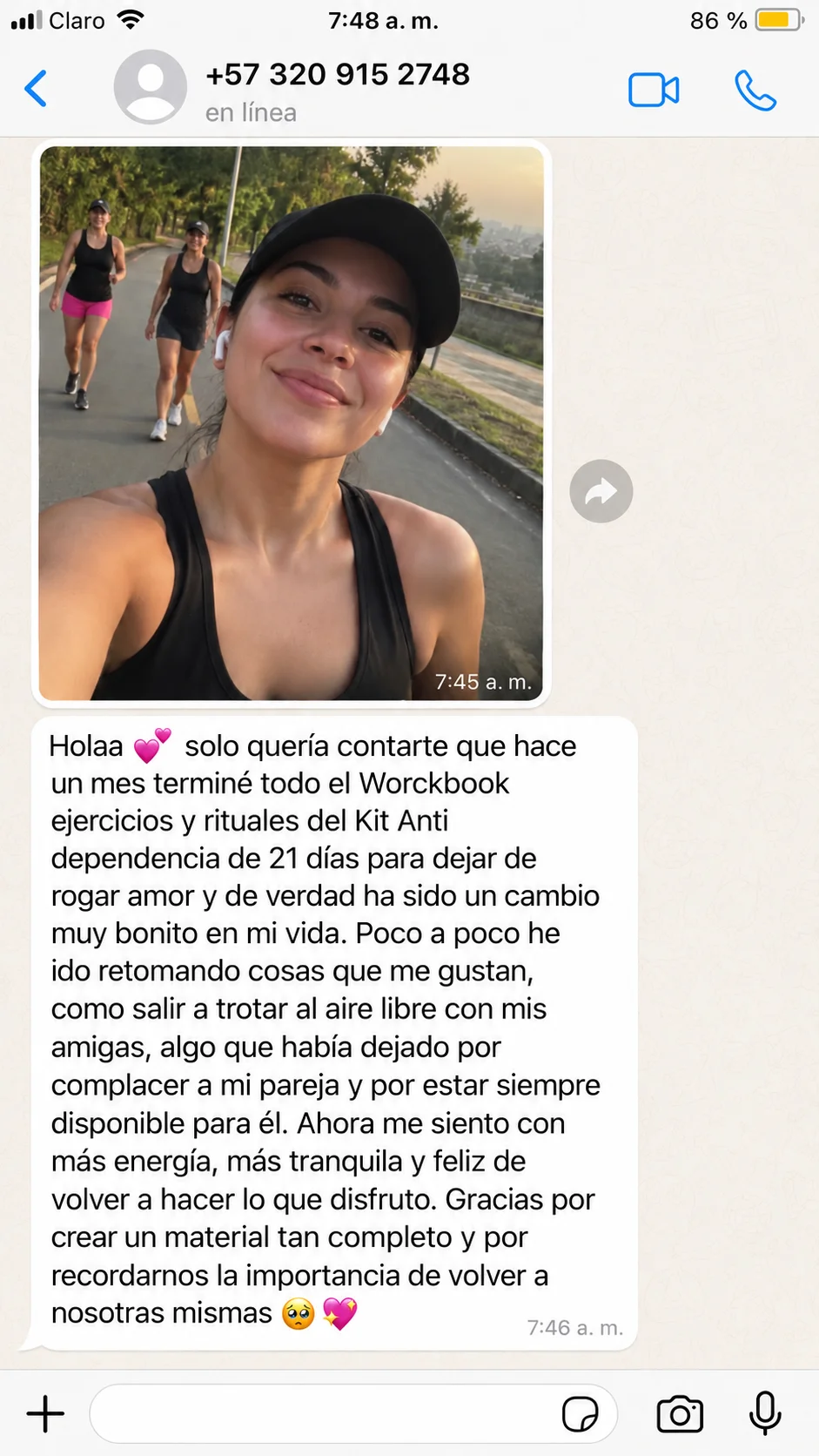 Captura de WhatsApp con testimonio real de una usuaria del Kit (4 de 4)