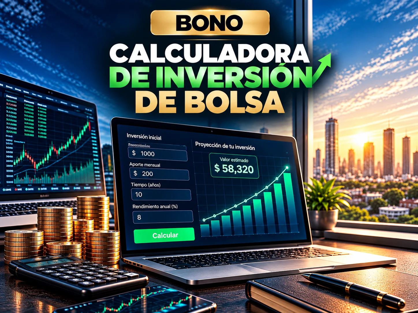 Calculadora de inversión en bolsa incluida como bono